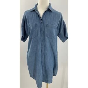 Madewell Chambray Denim Shirt Dress Cotton Linen Short Sleeve Button up S M